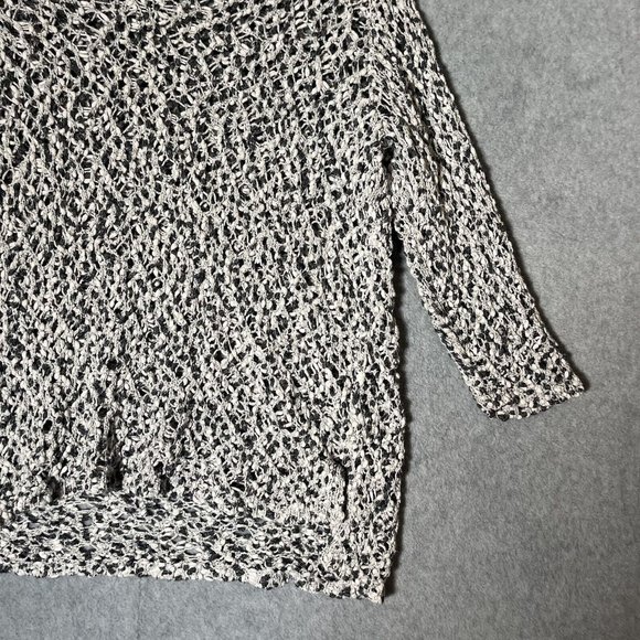 J Jill Sweater Womens Medium Black White Open Knit Popover Pullover Chunky - Picture 2 of 11